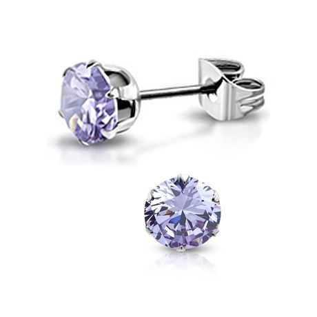 Pure316 - Women's 316L Stainless Steel 4mm violet CZ| 6 Prong-Set Round ...