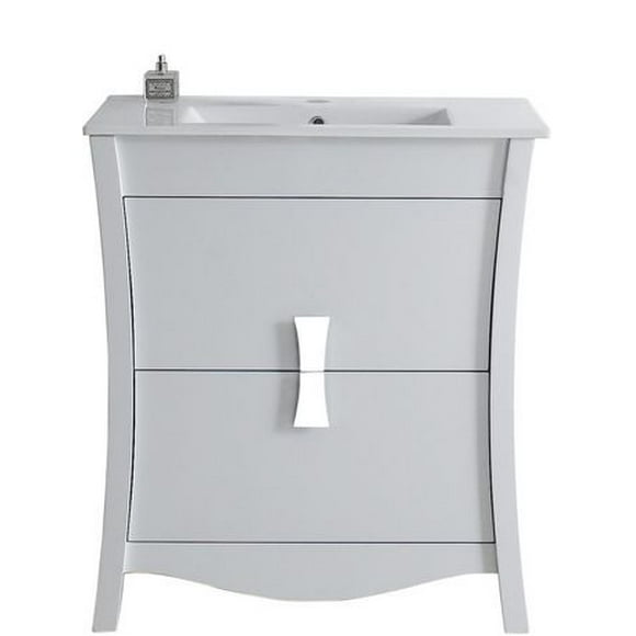 American Imaginations 36-in. W Floor Mount White Vanity Set For 1 Hole Drilling Bianca Carara Top White UM Sink AI-18287