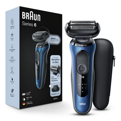 Rasoir électrique Braun Series 6 6020s avec lame de précision, peau sèche et mouillée, rasoir à grille rechargeable et sans cordon, bleu 1 CT
