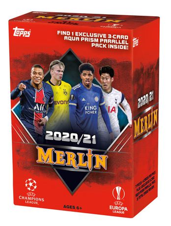 21 Topps Champions League Merlin Chrome Soccer Trading Card Blaster Box |  Exclusive 3-card Aqua Prism Refractor Parallel Pack