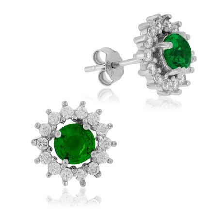 Pure - Women's Fancy Sun Emerald CZ Pendant and Earring Set set in ...