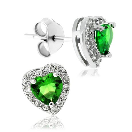 Pure - Women's Emerald Heart Shaped CZ Stud Earrings set in Sterling ...