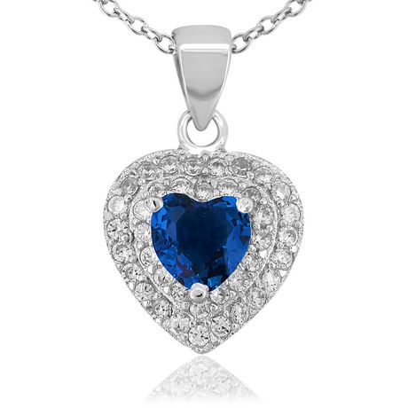 Pure - Women's Sapphire Heart Shaped CZ Pendant set in Sterling Silver ...