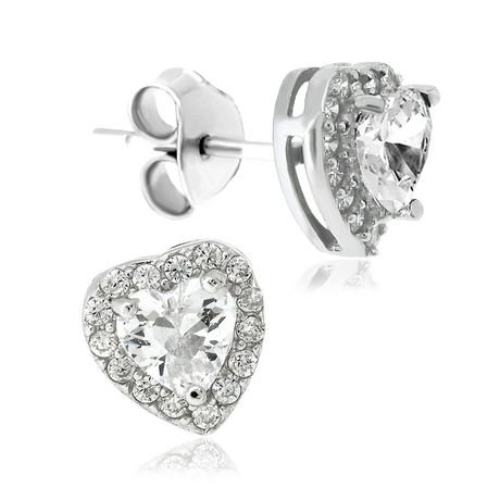 Pure - Women's CZ Heart Shaped CZ Stud Earrings set in Sterling Silver ...