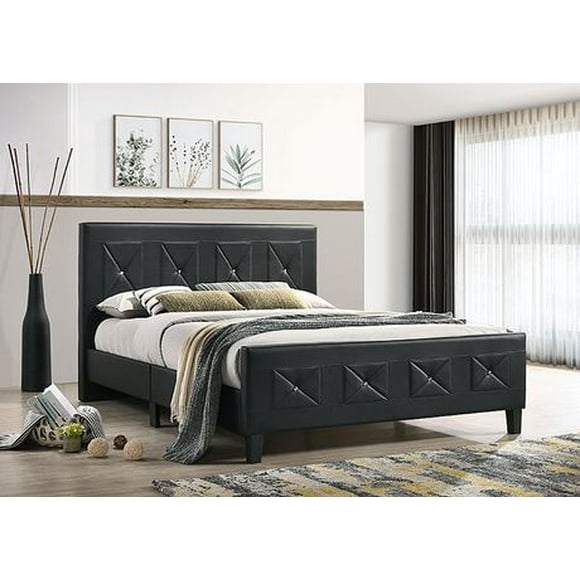 Aerys Crystal Tufted Upholstered Platform Bed with Wood Slat Support , Black