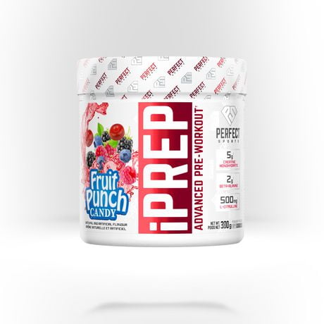 PERFECT Sports - iPrep Advanced Pre-Workout with Creatine, Beta-Alanine, Vitamin C & Electolytes - Fruit Punch Candy, 30 servings, Pre-Workout, 30 Servings