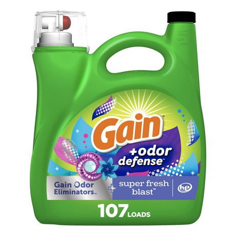Gain + Odor Defense Liquid Laundry Detergent, Super Fresh Blast Scent, 107 Loads, 4.55 L