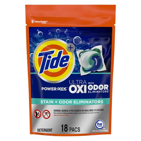 Tide Ultra OXI Power PODS with Odor Eliminators Laundry Detergent Pacs, 18 Count