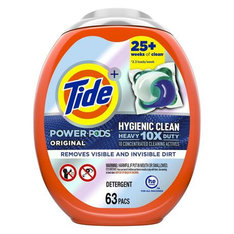 Tide Hygienic Clean Heavy 10x Duty Power PODS Laundry Detergent Pacs, Original, 63 Count