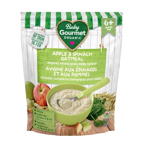 Baby Gourmet Organic Cereal Apple Spinach Oatmeal, Organic whole grain baby cereal - 227 g
