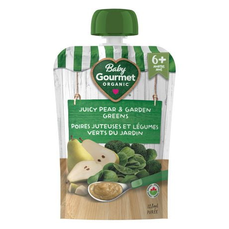 Baby Gourmet Organic Puree Juicy Pear & Garden Greens, Puree - 128 mL