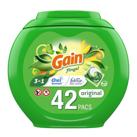 Gain flings Laundry Detergent Soap Pacs, HE Compatible, Original Scent, 42 Count