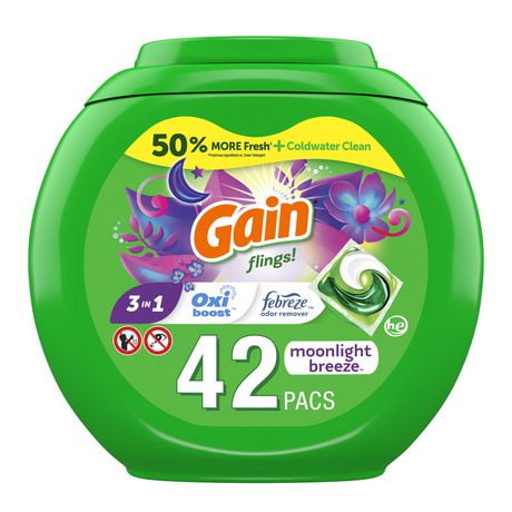 Gain flings Laundry Detergent Soap Pacs, Moonlight Breeze, 42 Count