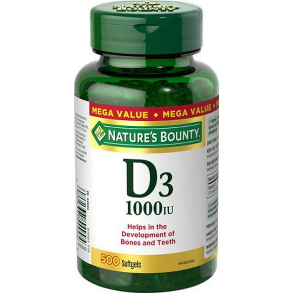 Nature's Bounty Vitamin D 1000IU Value Size Softgels, 500 Softgels