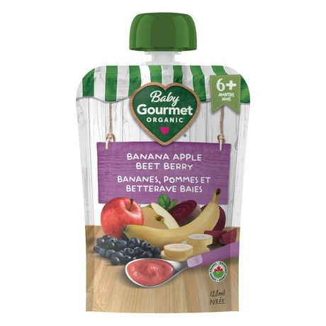 Purée biologique bananes, pommes et betterave baies de Baby Gourmet Purée - 128 mL