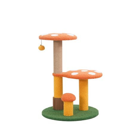 Vibrant Life Mushroom Cat Tree & Cat Scratching Post, Grooming Brush, Multilevel Indoor Cat Tree