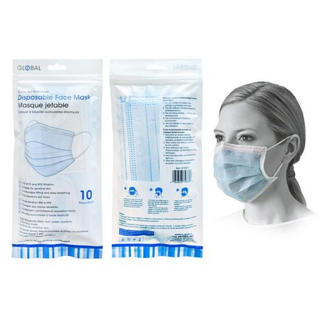 10-Piece 3-Ply Disposable Blue Face Masks