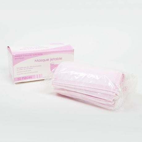 50-Piece 3-Ply Disposable Pink Face Masks