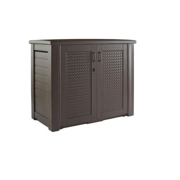 Rubbermaid Patio Chic 16.4 cu. ft.  Resin Basket Weave Patio Cabinet in Brown