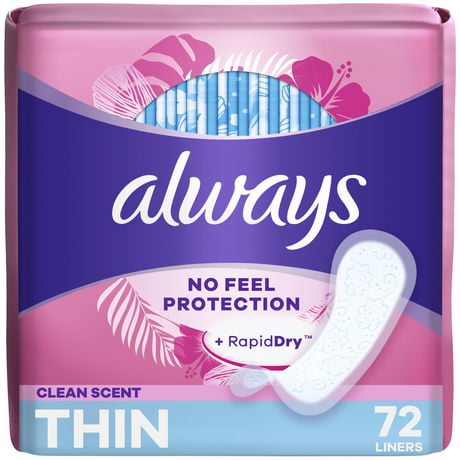 Always Thin No Feel Protection Daily Liners, Regular Absorbency, Scented, 72CT