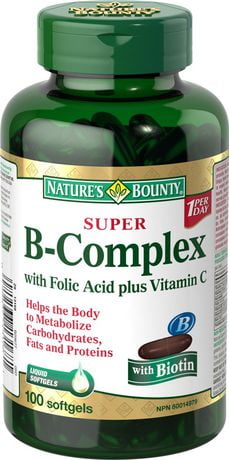 Nature's Bounty Super B-Complex w/Folic Acid + Vit C 100 Softgels ...