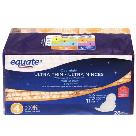 Equate Ultra Thin Overnight Maxi Pads with Flexi-Wings®, 28 Pads