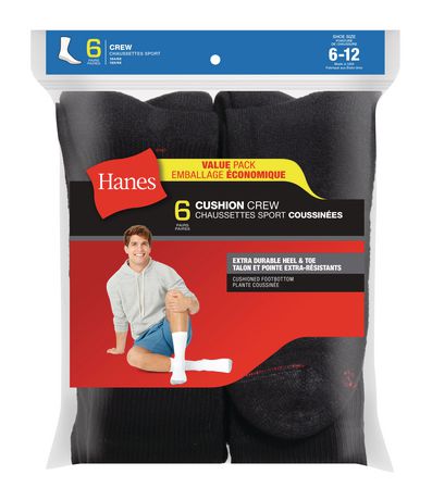Hanes Mens 6 Pack Cushion Crew Sock | Walmart Canada