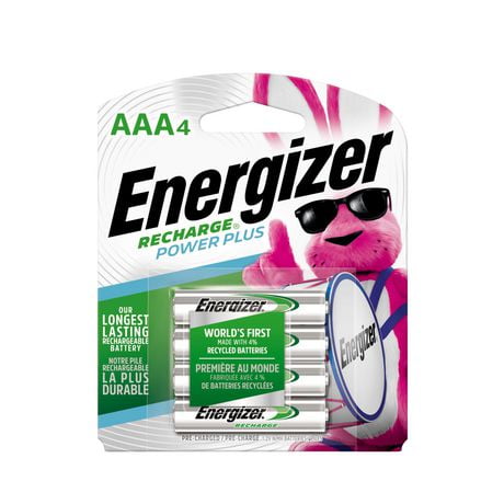 Energizer Rechargeable AAA Batteries (4 Pack) 800 mAh Triple A Batteries, Pack of 4 batteries
