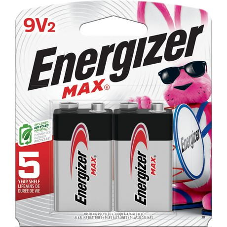 Energizer MAX 9V Batteries (2 Pack), 9 Volt Alkaline Batteries, Pack of 2 batteries
