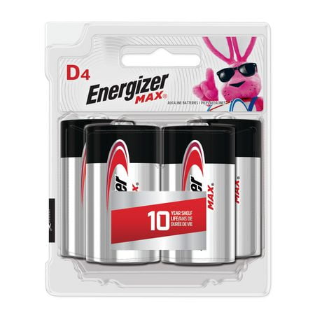 Piles alcalines D Energizer MAX, emballage de 4 Paquet de 4 piles