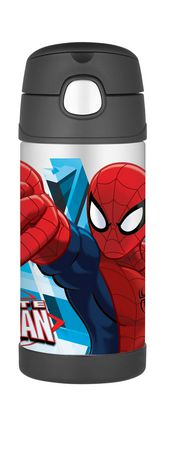 NEW Thermos FUNtainer Vacuum Insulated Push Button Straw Bottle Spider-Man 12oz 