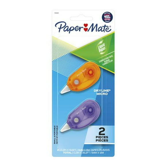 Paper Mate Liquid Paper Dryline Micro Correction Tape, 2 Count, Micro Liquid Paper