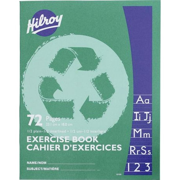 Hilroy Recycled Exercise Books, 72 Pages, 1/2 Plain, 1/2 Interlined, 9-1/8 X 7-1/8, 72 Pages, Exercise Book