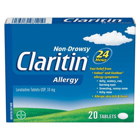 Claritin Allergies - Médecine contre les allergies sans somnolence durant 24 heures, antihistaminiques pour le soulagement des allergies 20 comprimés