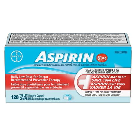 ASPIRIN 81mg faible dose quotidienne pour le traitement préventif 120 comprimés