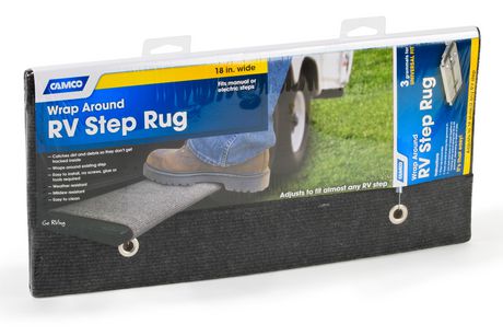 Gray 42925 Works on Electrical and Manual RV Steps Camco Wrap Around Step Rug- Protects Your RV from Unwanted Tracked in Dirt 