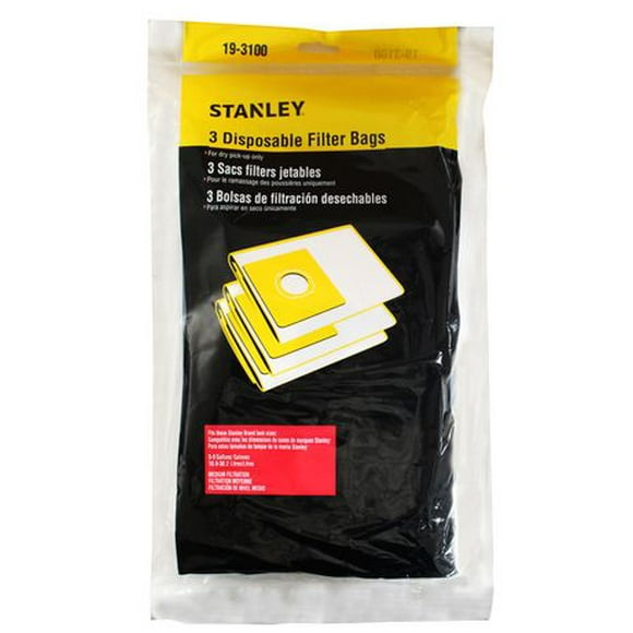 Sacs-filtre jetables de 3 pièces de Stanley Compatible avec les dimensions de cuves de marque Stanley : 5 à 8 gallons (18,9 à 30,2 l)