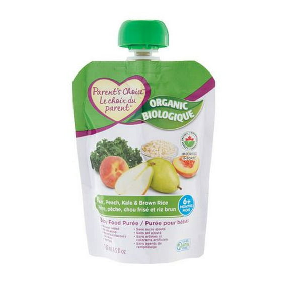 Parent's Choice Organic Pear, Peach, Kale & Brown Rice Baby Food Purée, 128 mL