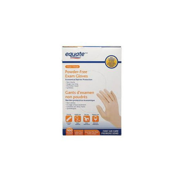 Equate Vinyl Powder-Free Exam Gloves, 100 Gloves, One Size Fits Most