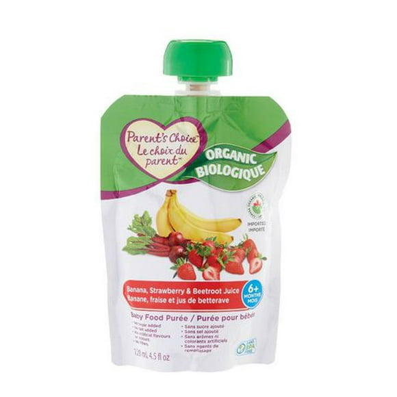 Parent's Choice Organic Banana, Strawberry & Beetroot Juice Baby Food Purée, 128 mL