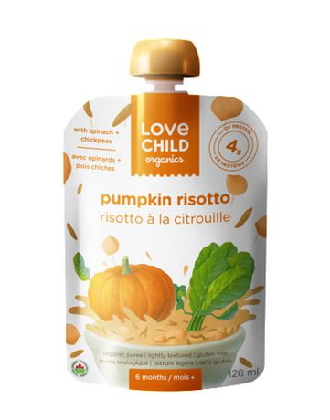 Puree De Legumes Proteinees De Love Child Organics Pour Bebe Risotto A La Citrouille Avec Epinards Et Pois Chiches Walmart Canada