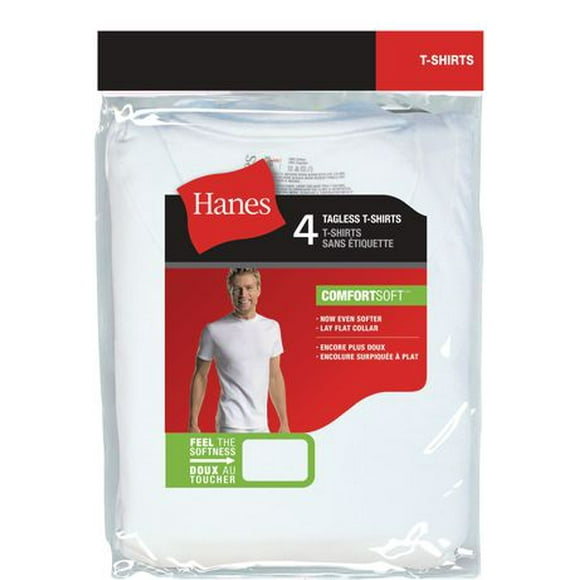 T-shirt Hanes sans étiquettes pour hommes, paq. de 4 Tailles P à 3TG