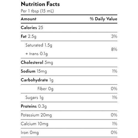 18 Table Cream Nutrition