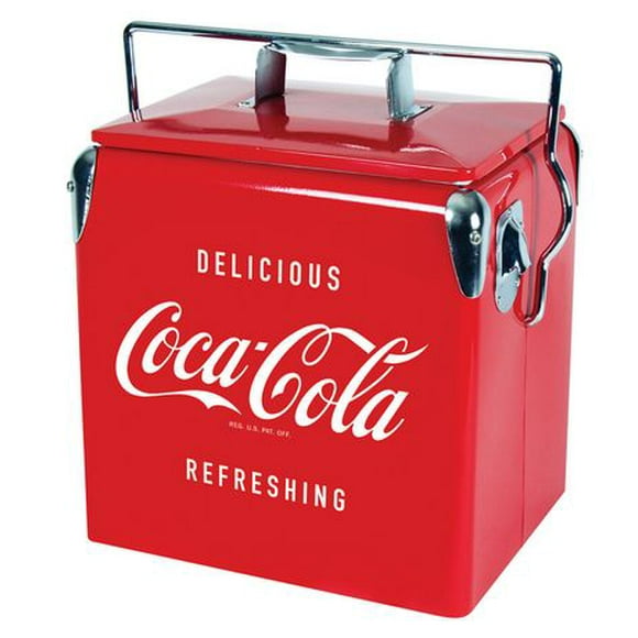Coca-Cola Retro Ice Chest Cooler with Bottle Opener 13L (14 qt), Red and Silver