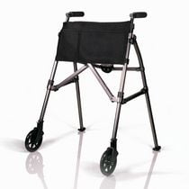 Stander Wonder Walker Plus, Lightweight Folding Rolling Walker for Seniors, Collapsible Travel EZ Fold-N-Go Walker with Wheels, Glides, & Basket, Compact Standard Walker