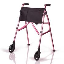 Stander Wonder Walker Plus, Lightweight Folding Rolling Walker for Seniors, Collapsible Travel EZ Fold-N-Go Walker with Wheels, Glides, & Basket, Compact Standard Walker