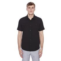 Dark Black Men's Short-Sleeve Button-Down Shirt, Sizes S-XXL