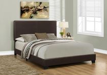 Monarch Specialties Dark Brown Leather-Look Queen Bed Frame