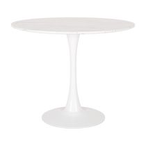 CorLiving 35.5" Ivo White Marbled Round Top Pedestal Base Bistro Table