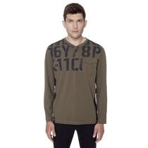 Dark Black Henley graphique à manches longues pour hommes